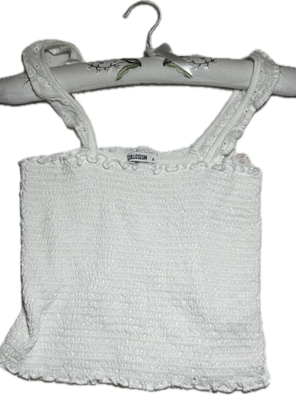 White Smocked Tank Top with Ruffle Straps